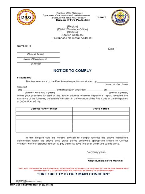 Notice to Comply with Fire Safety Deficiencies .